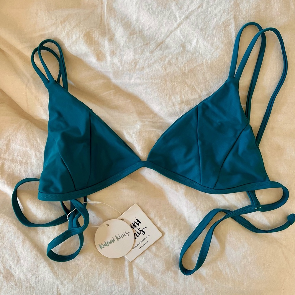 Teal Kulani Kinis Triangle Scoop Bikini Top, size XL